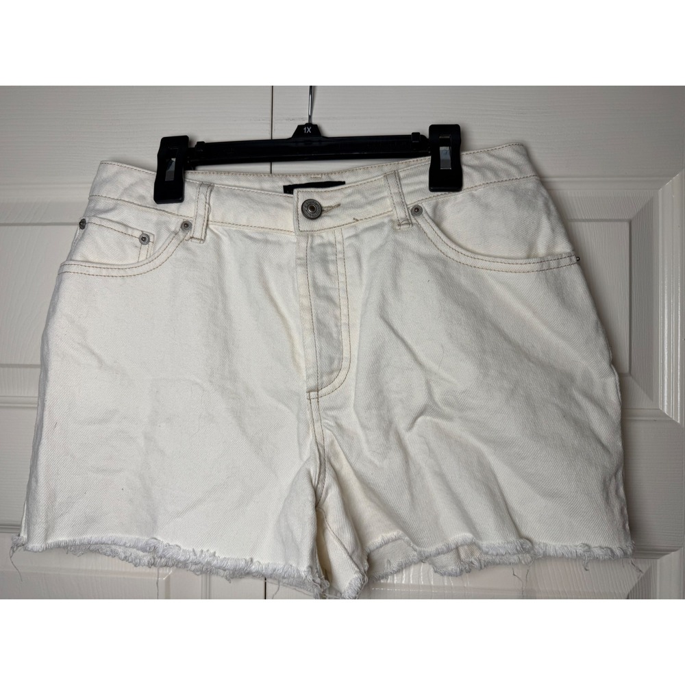 House of Harlow 1960 Off White High Waisted Denim Cutoff Shorts Button Fly